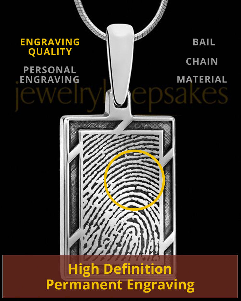 Solid 14k White Gold Framed Rectangle Thumbprint Pendant