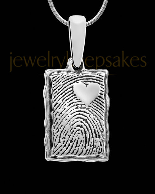 Solid 14k White Gold My Love Rectangle Thumbprint Pendant