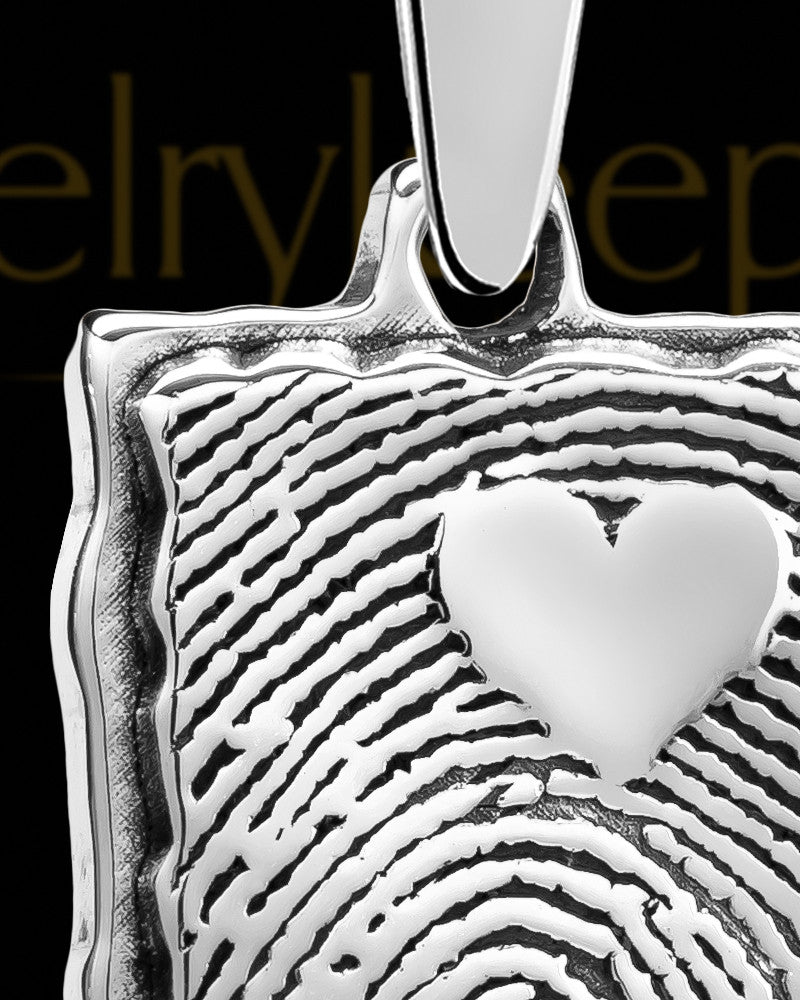 Solid 14k White Gold My Love Rectangle Thumbprint With Signature Pendant