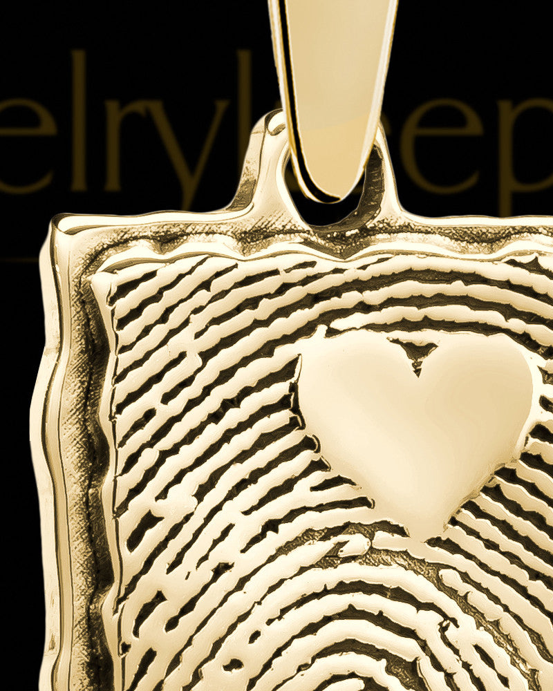 Solid 14k Gold My Love Rectangle Thumbprint With Signature Pendant
