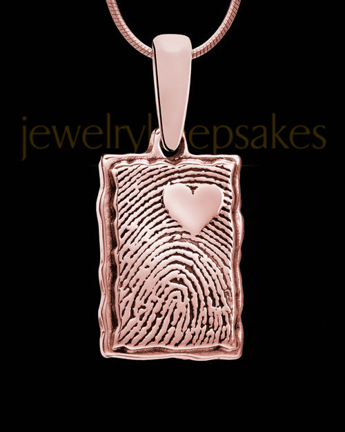 My Love Rose Gold Plated Rectangle Thumbprint With Signature Pendant