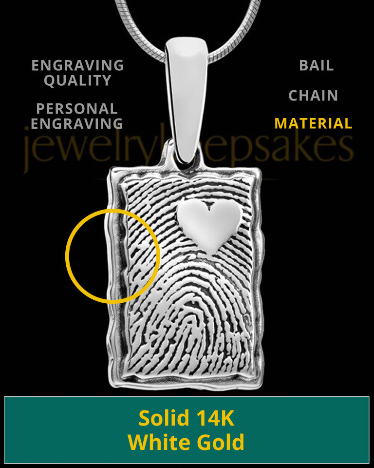 Solid 14k White Gold My Love Rectangle Thumbprint Pendant
