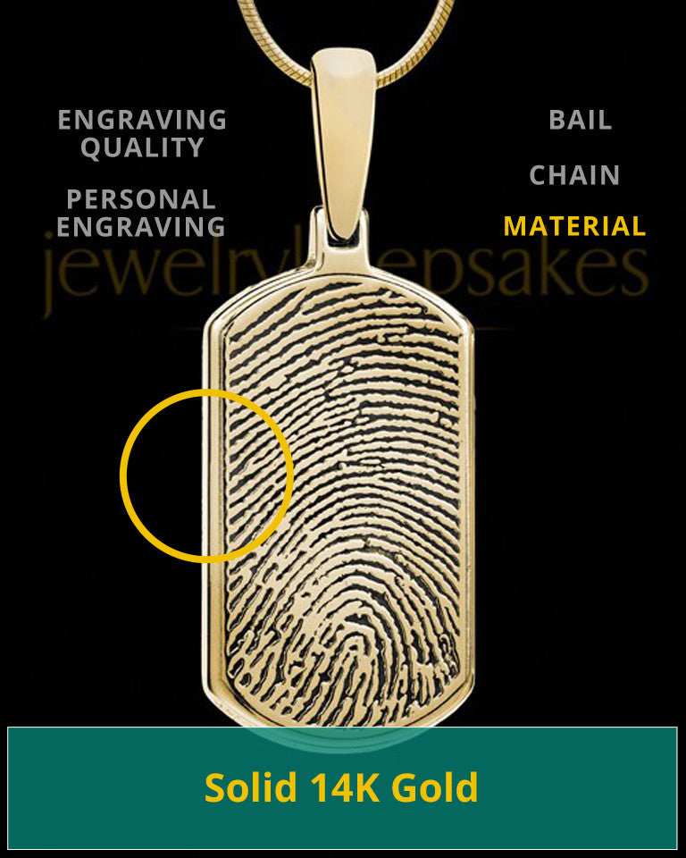 Solid 14k Gold Dog Tag Thumbprint Pendant