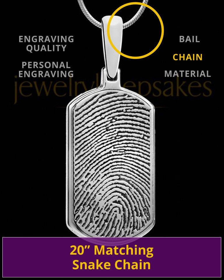 Solid 14k White Gold Dog Tag Thumbprint Pendant