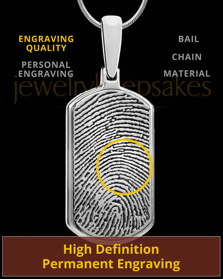 Solid 14k White Gold Dog Tag Thumbprint Pendant