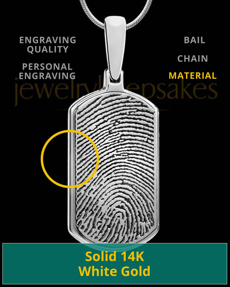 Solid 14k White Gold Dog Tag Thumbprint Pendant