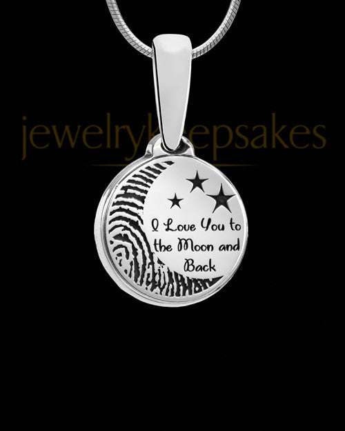 Solid 14k White Gold to the Moon and Back Thumbprint Pendant
