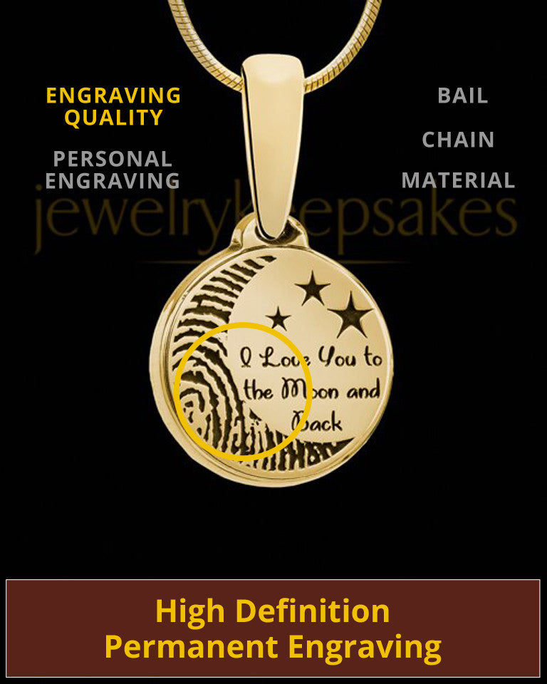 Solid 14k Gold to the Moon and Back Thumbprint Pendant