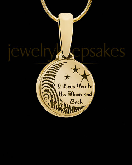 Solid 14k Gold to the Moon and Back Thumbprint Pendant