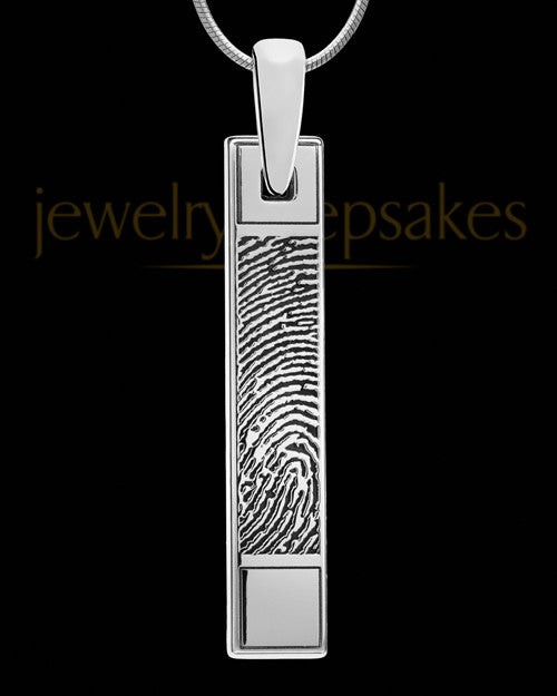 Solid 14k White Gold Bar Thumbprint Pendant