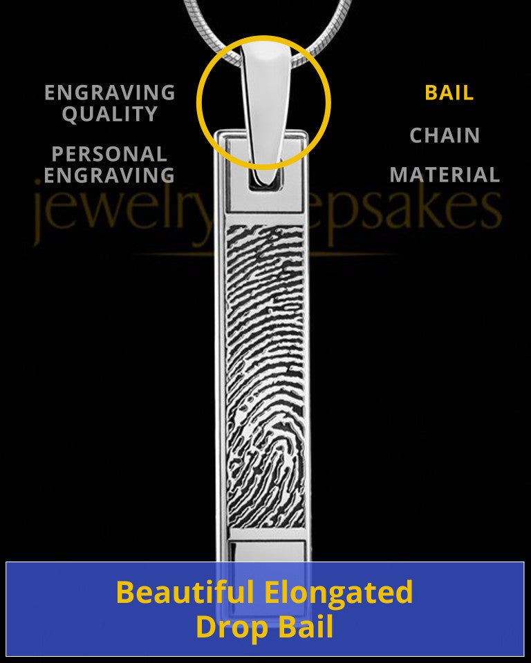 Solid 14k White Gold Bar Thumbprint Pendant