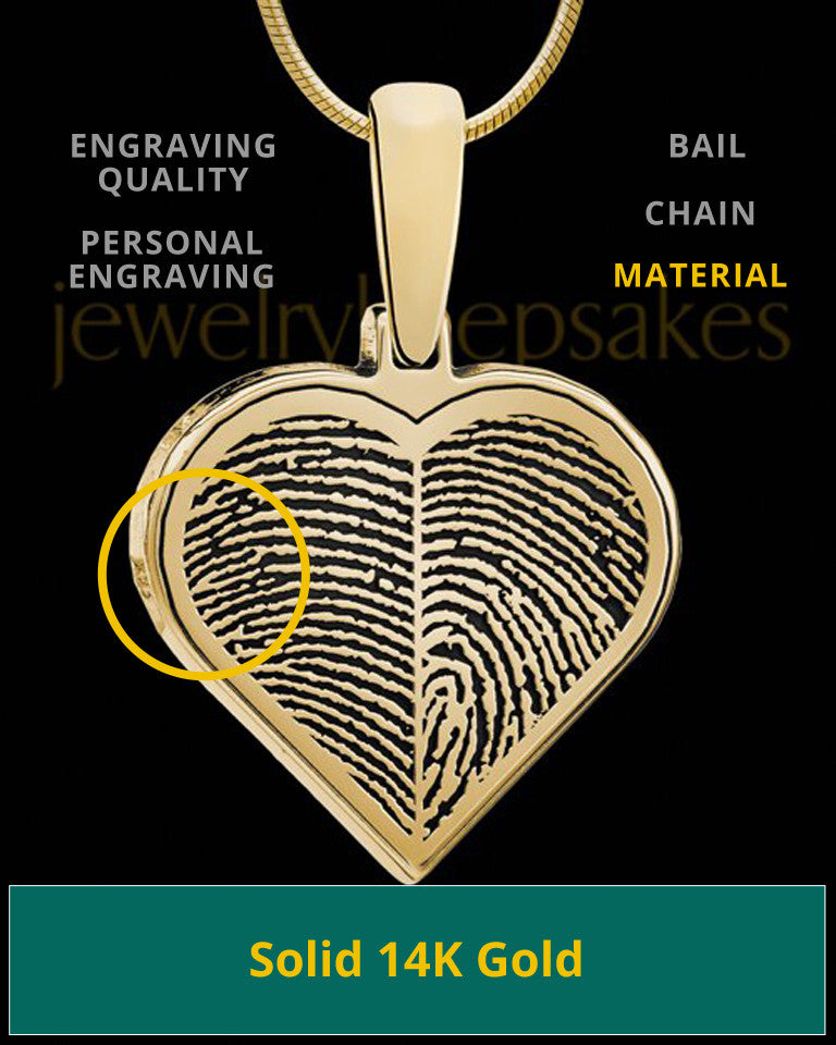 Solid 14k Gold Two-print Heart Thumbprint Pendant