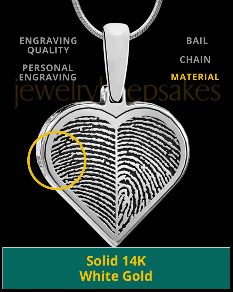 Solid 14k White Gold Two-print Heart Thumbprint Pendant