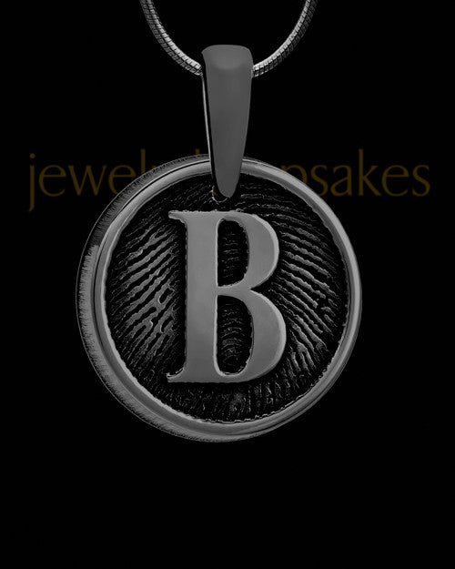 Black Plated Raised Initial Round Thumbprint Pendant