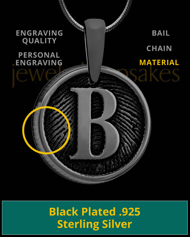 Black Plated Raised Initial Round Thumbprint Pendant