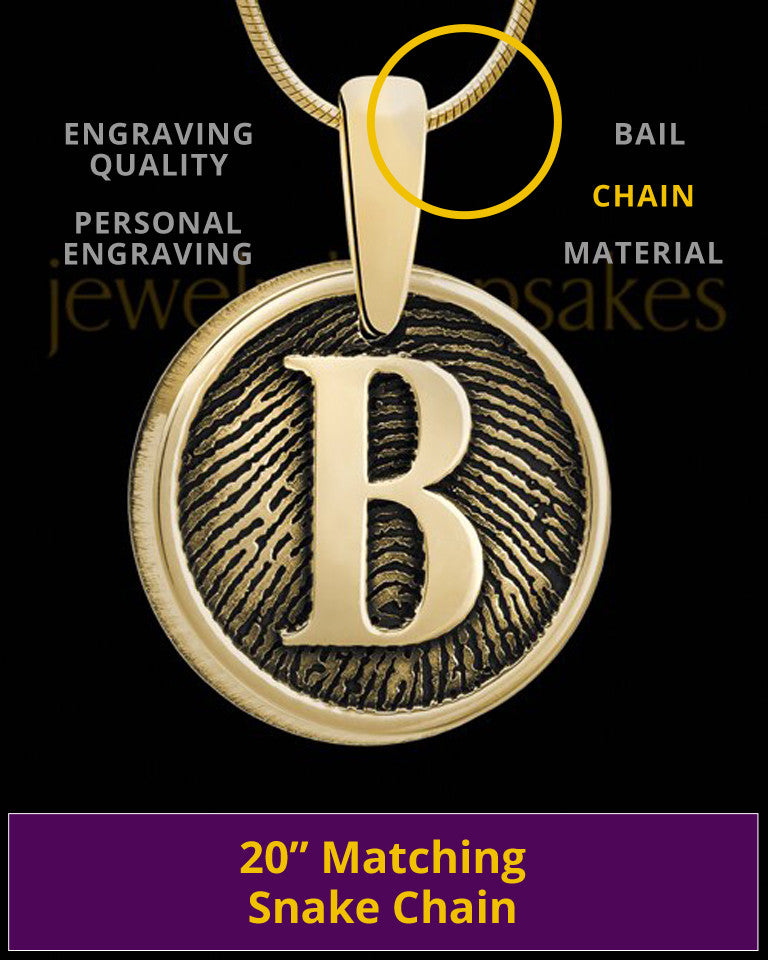 Raised Initial Gold Plated Round Sterling Silver Thumbprint Pendant