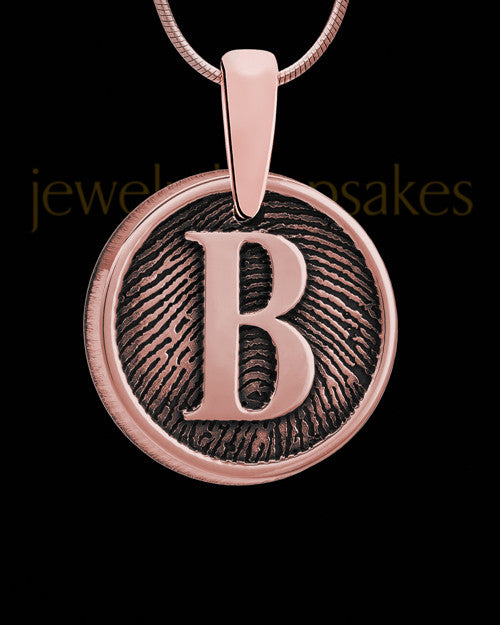 Raised Initial Rose Gold Plated Round Thumbprint Pendant