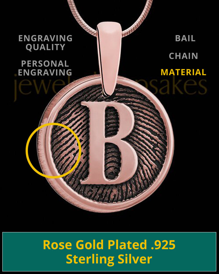Raised Initial Rose Gold Plated Round Thumbprint Pendant