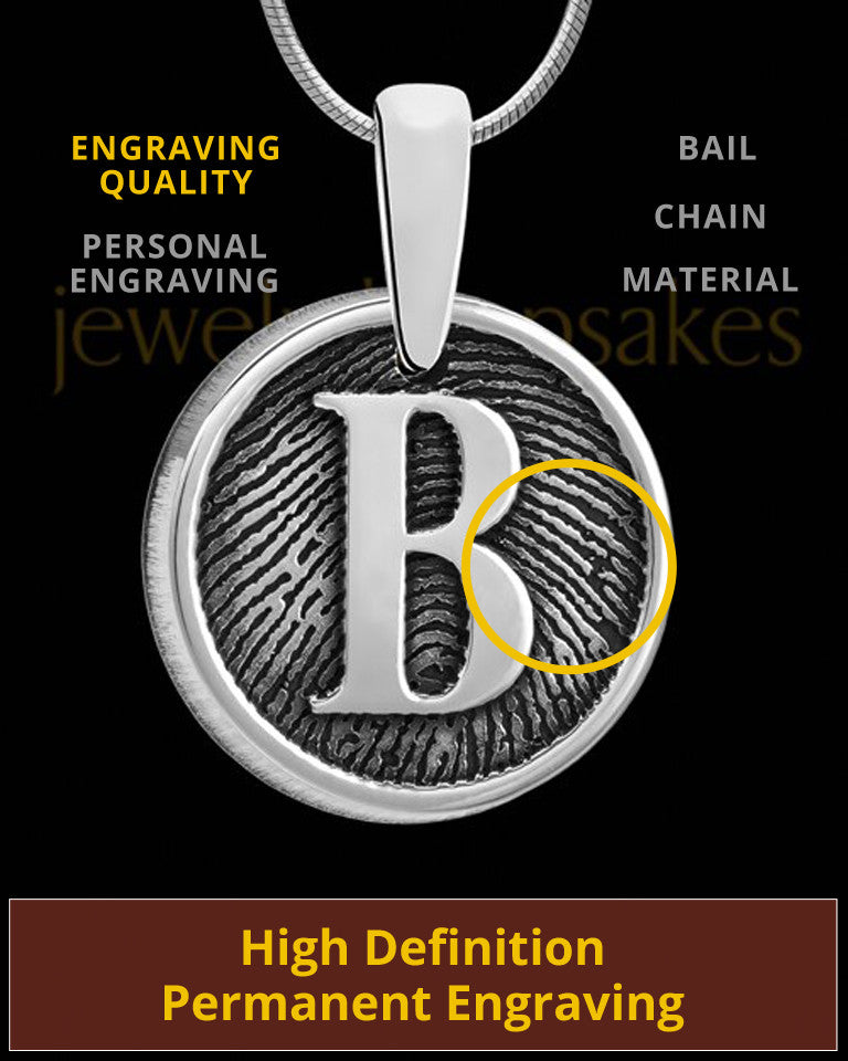 Raised Initial Round Sterling Silver Thumbprint Pendant