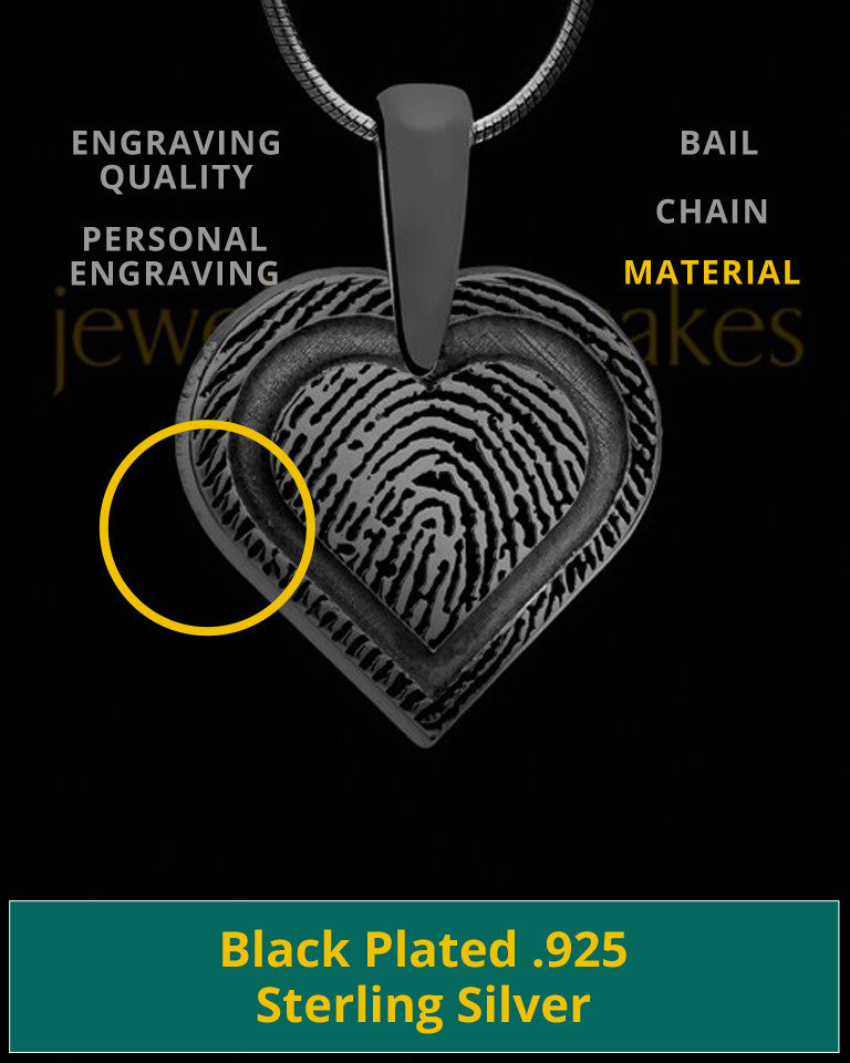 Bounded Heart Thumbprint Black Plated Pendant