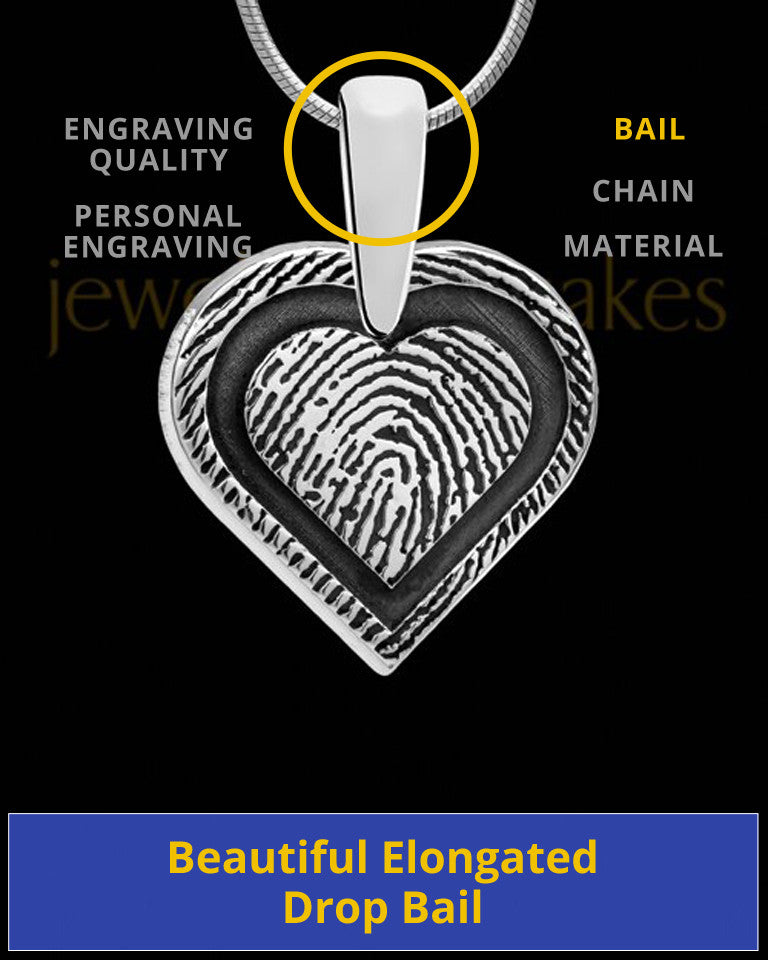 Solid 14k White Gold Bounded Heart Thumbprint Pendant