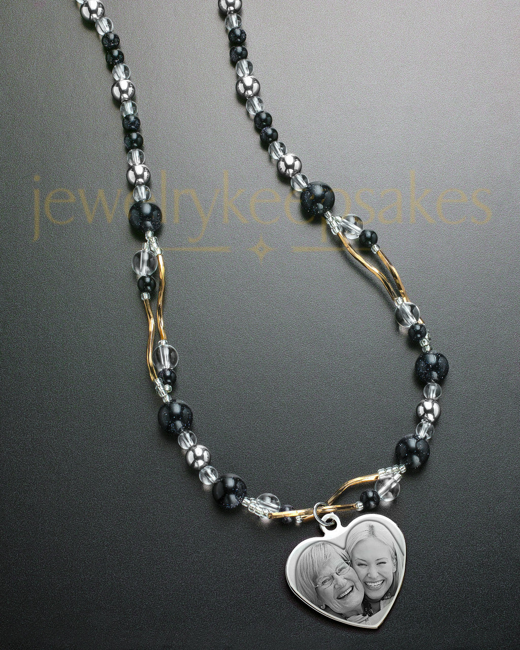 Maxwell Necklace with Heart and Black Beads