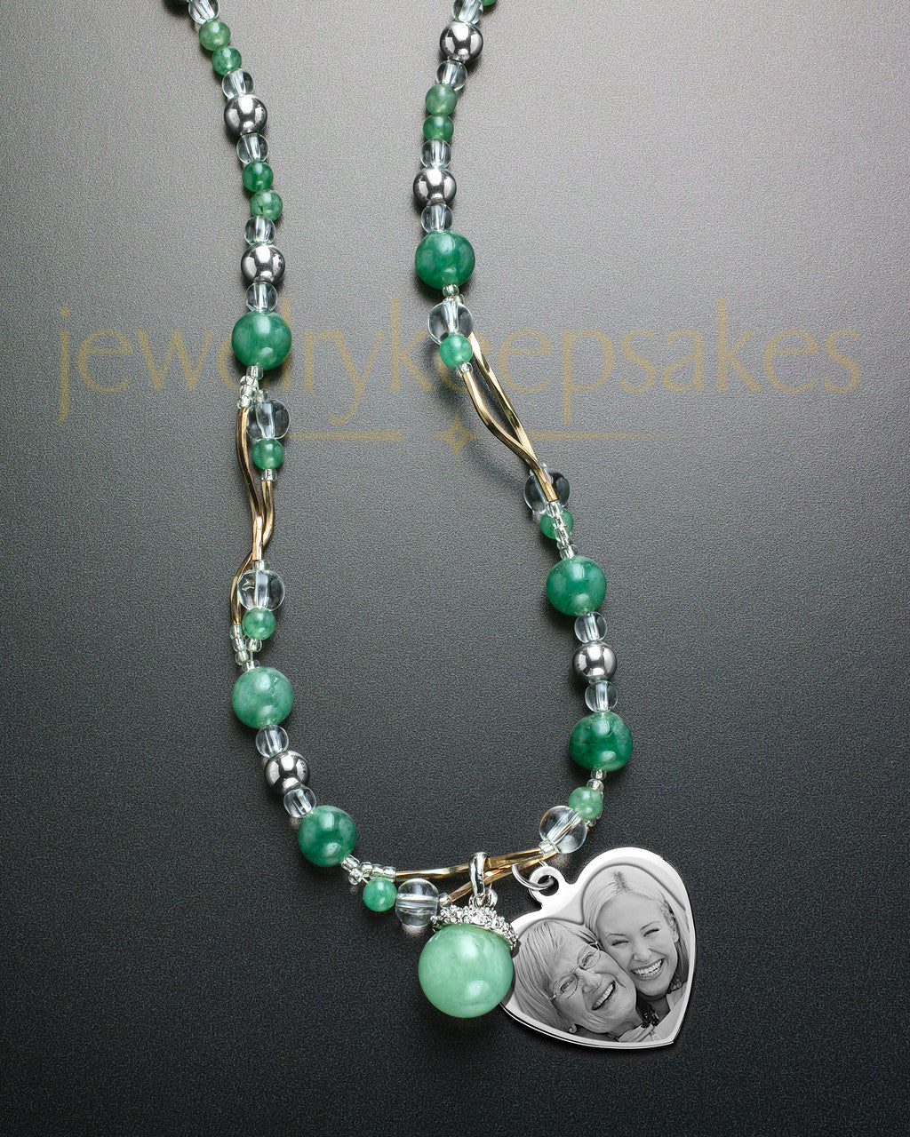 Abel Necklace Green and Picture Heart Stainless Steel