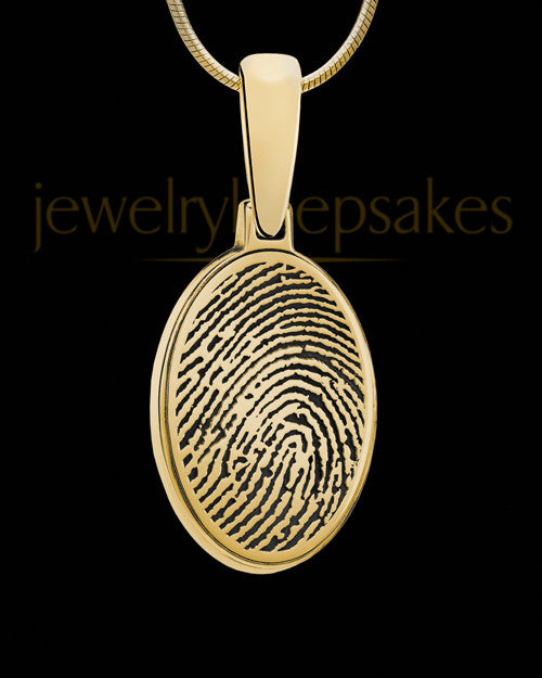 Solid 14k Gold Oval Thumbprint Pendant