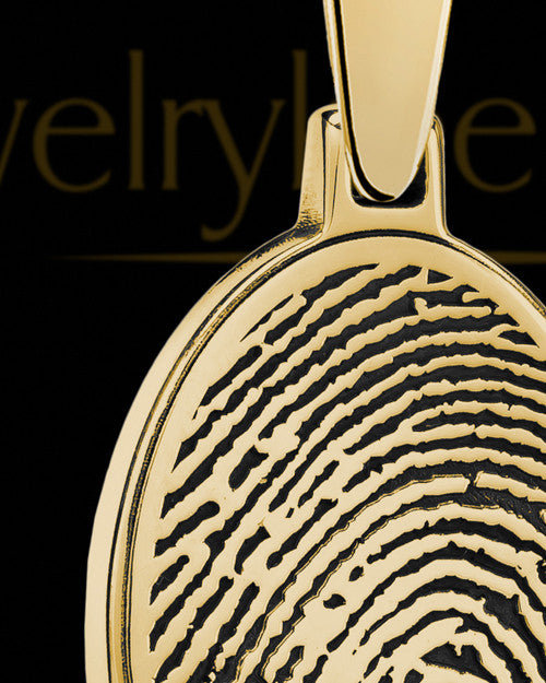 Oval Solid 14K Gold Thumbprint With Signature Pendant