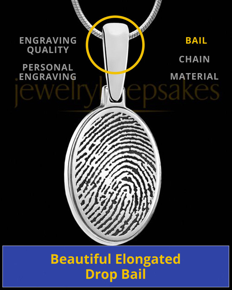 Solid 14k White Gold Oval Thumbprint Pendant