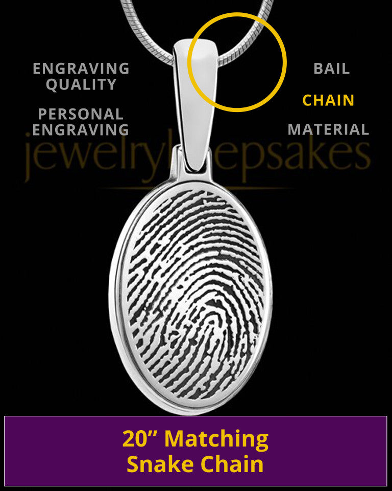 Solid 14k White Gold Oval Thumbprint Pendant