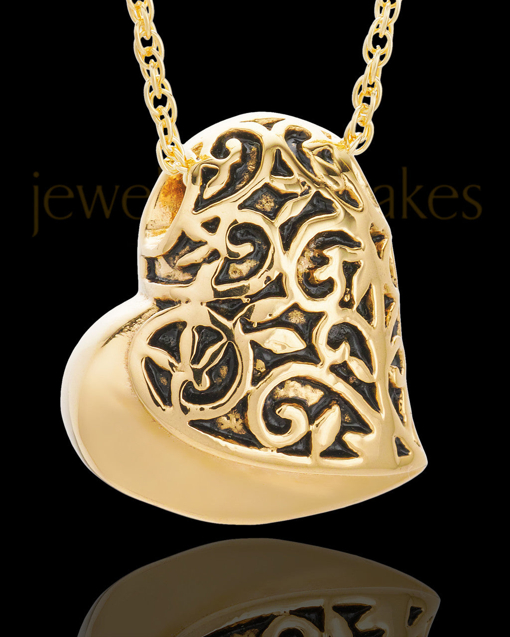 14K Gold Intricate Heart Urn Pendant