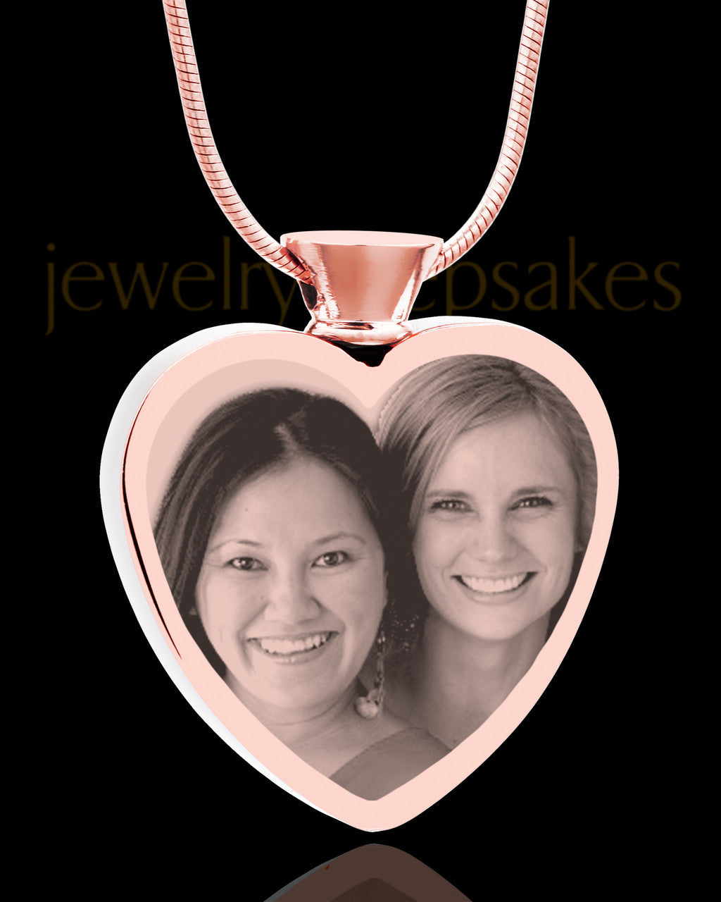 Photo Engraved Heart Rose Gold Plated on Stainless Cremation Pendant