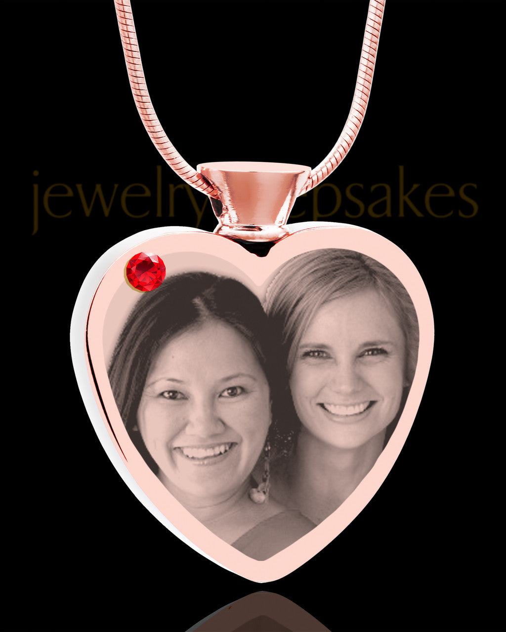 July Rose Gold Plated Heart Photo Engraved Cremation Pendant