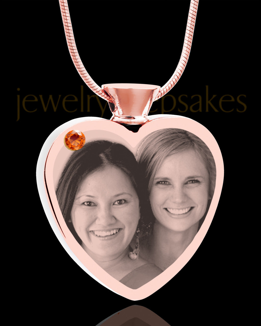 November Rose Gold Plated Heart Photo Engraved Cremation Pendant
