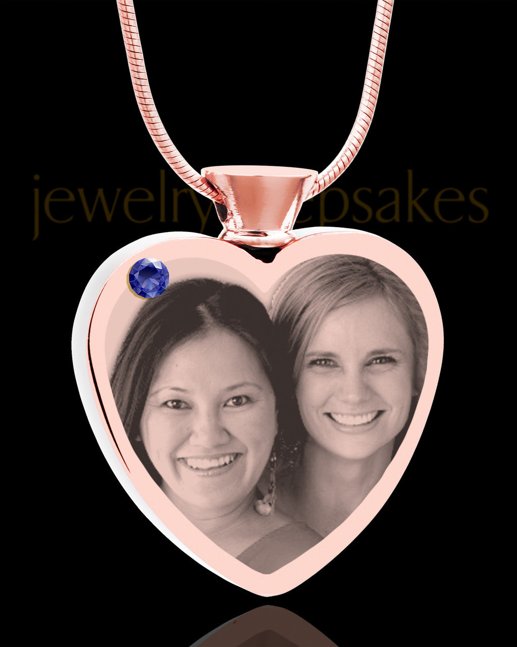 September Rose Gold Plated Heart Photo Engraved Cremation Pendant
