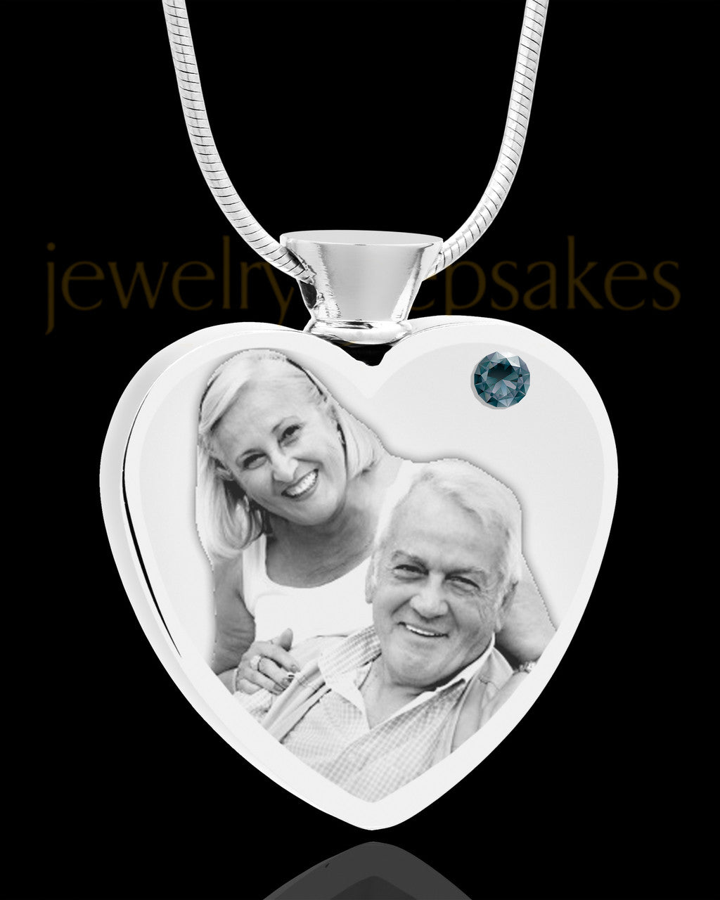 December Stainless Steel Photo Engraved Heart Cremation Pendant