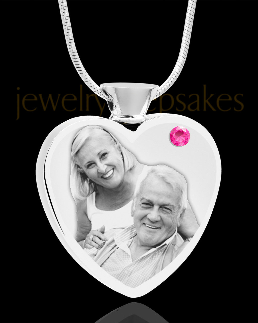 October Stainless Steel Photo Engraved Heart Cremation Pendant