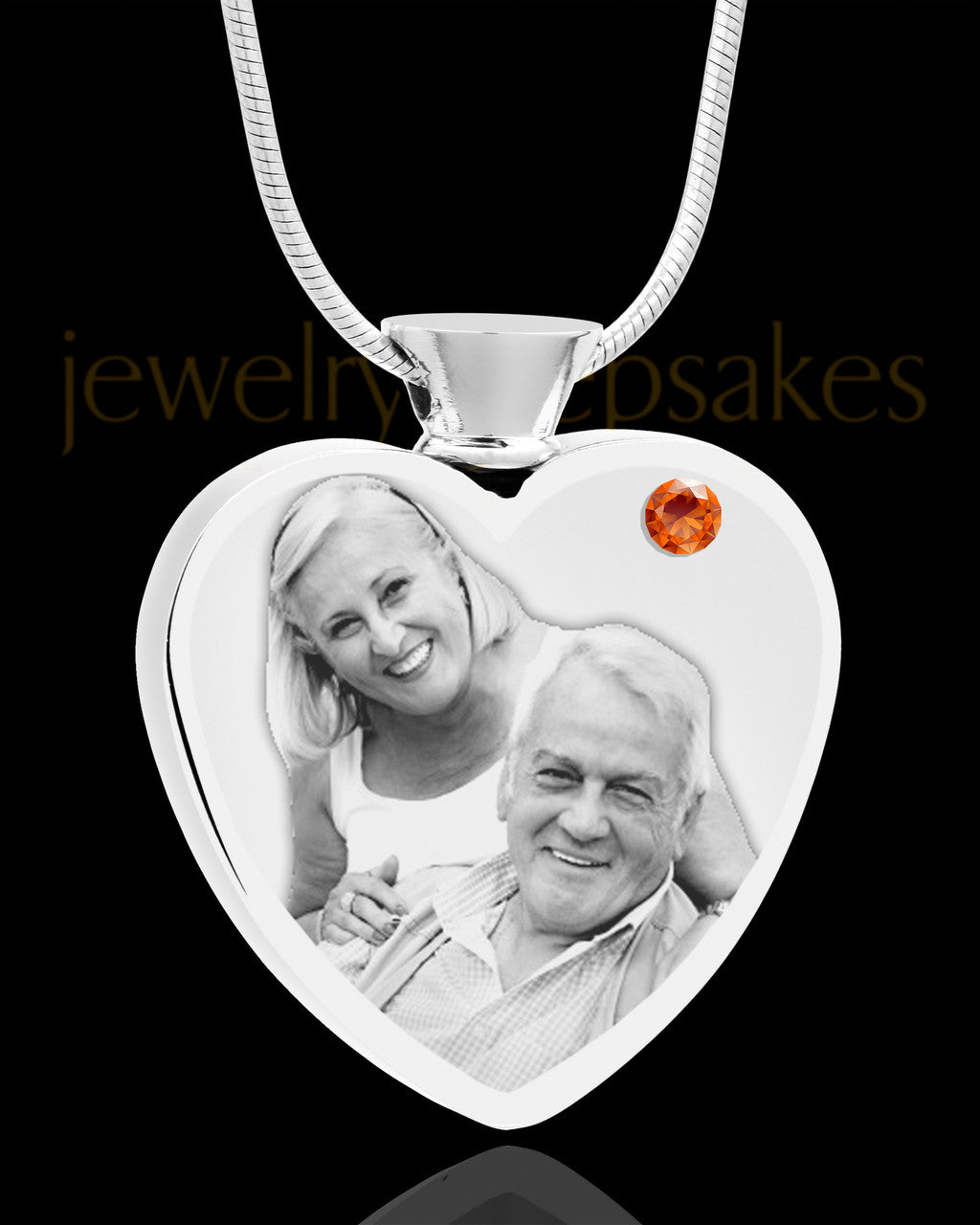 November Stainless Steel Photo Engraved Heart Cremation Pendant