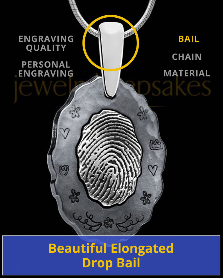 Black Plated Thumbprint Pendant Decorated Oval