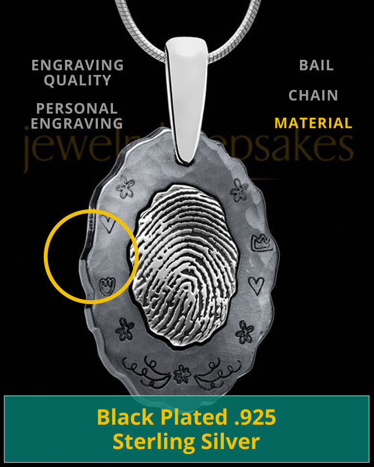 Black Plated Thumbprint Pendant Decorated Oval