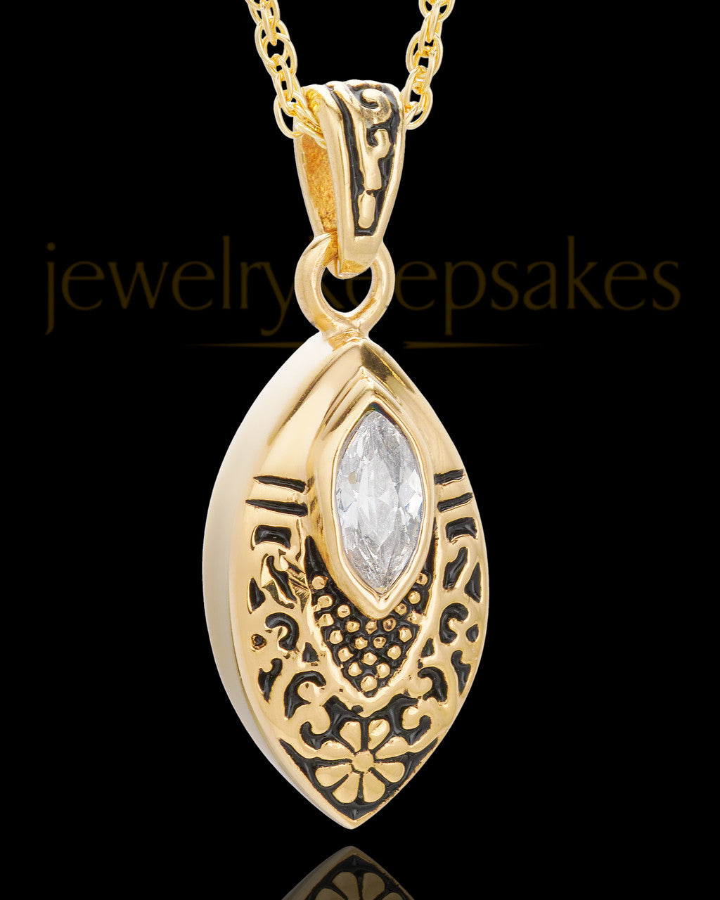 Gold Plated Decorated Teardrop Urn Pendant