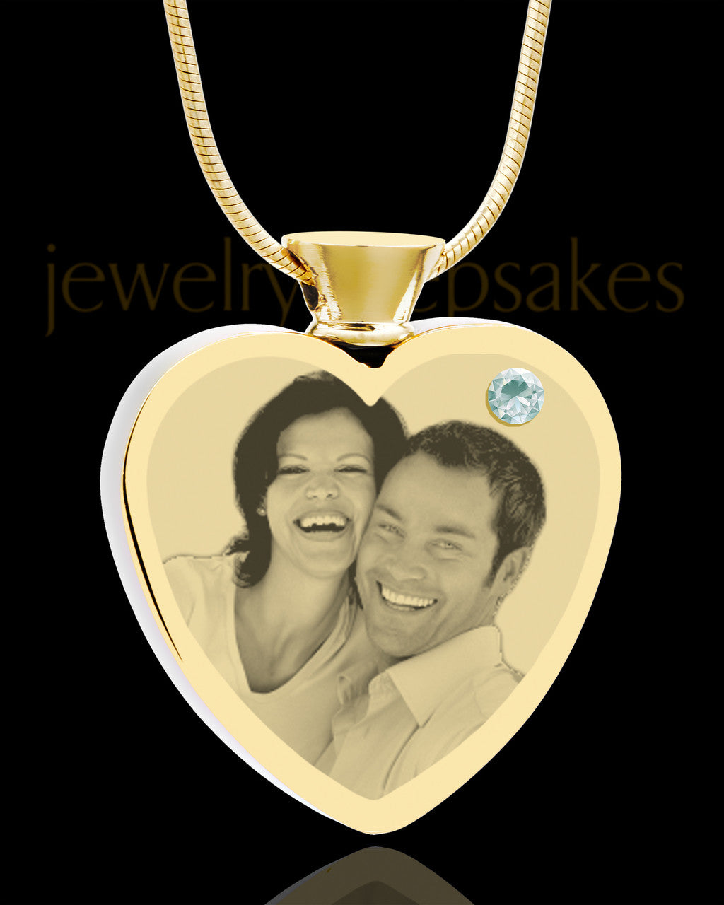 April Gold Plated Photo Engraved Heart Cremation Pendant