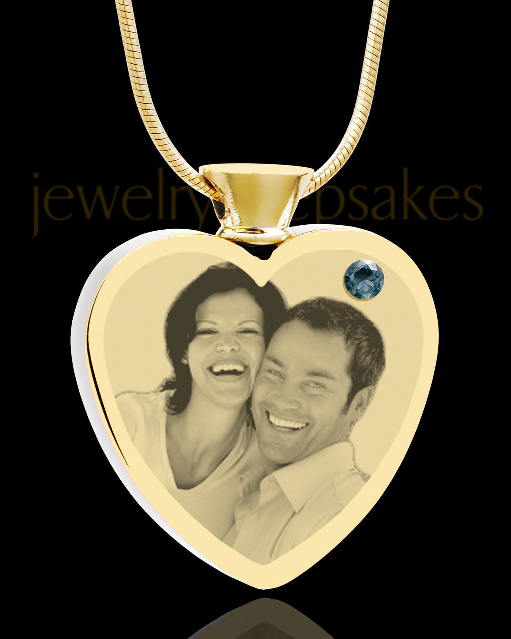December Gold Plated Photo Engraved Heart Cremation Pendant