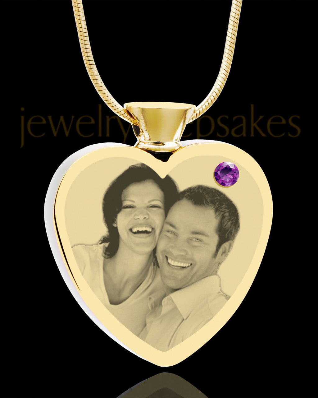 February Gold Plated Photo Engraved Heart Cremation Pendant