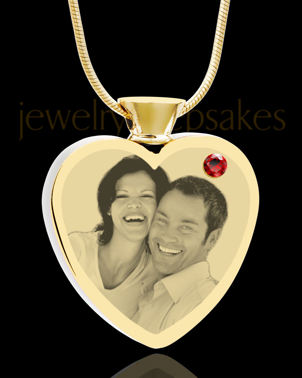 January Gold Plated Photo Engraved Heart Cremation Pendant