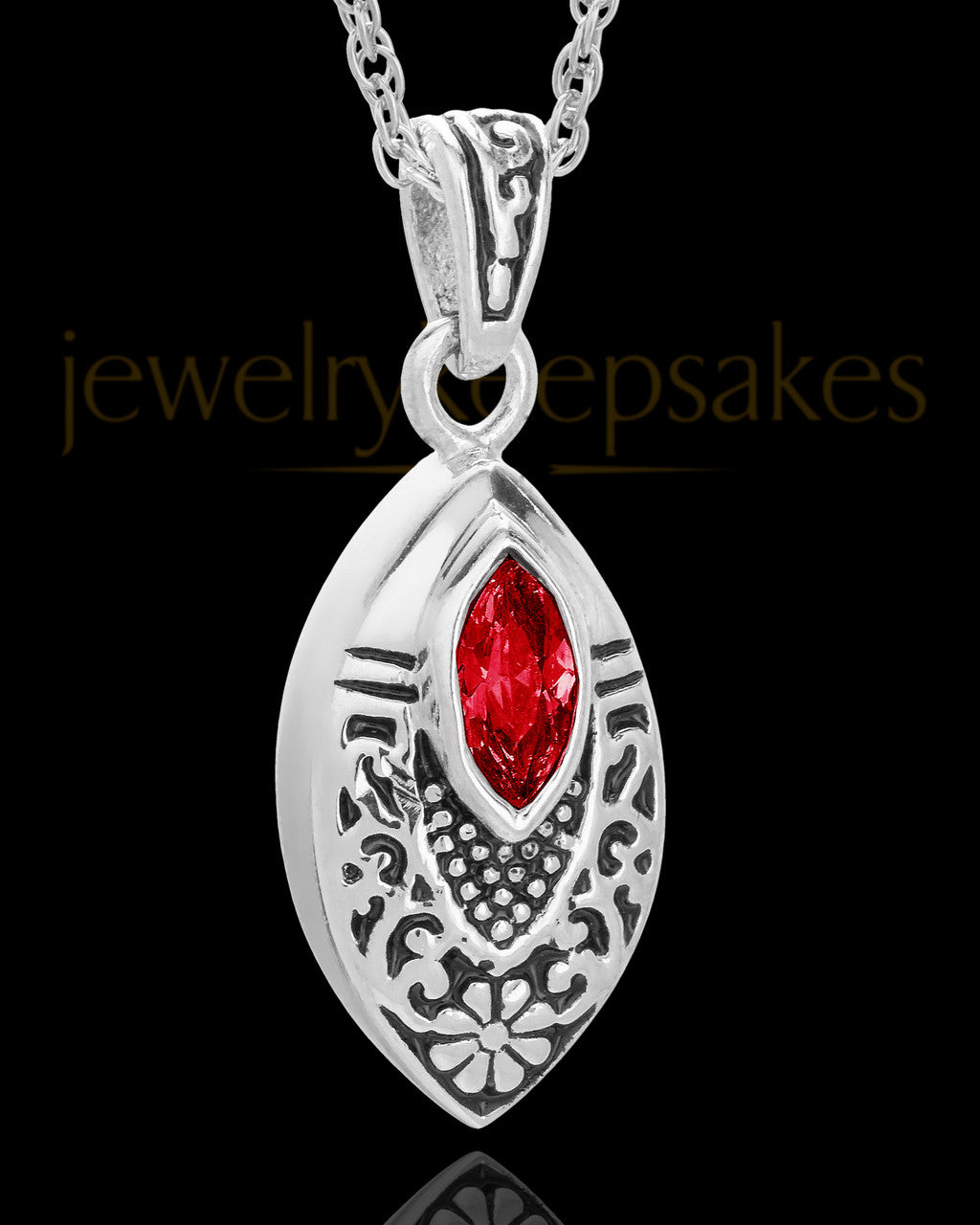 Stainless Decorated Teardrop  with Red Stone Urn Pendant