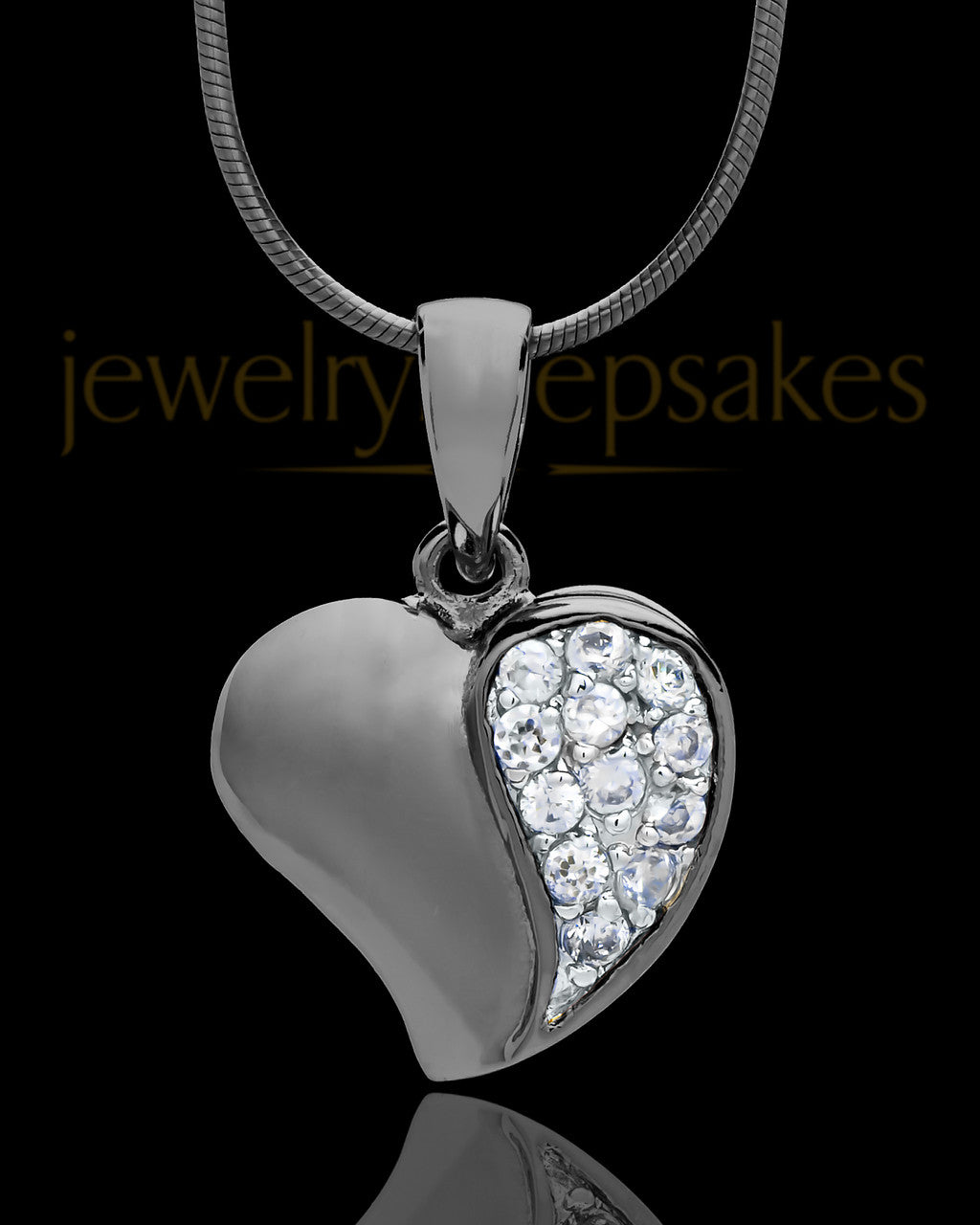 Black Plated Jeweled Heart Keepsake Jewelry
