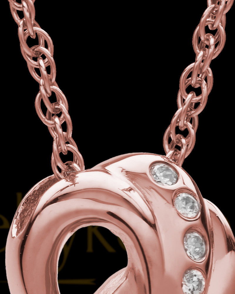 Infinity with Swarovski Stones Mother of Pearl Ash Pendant in 14K Rose Gold