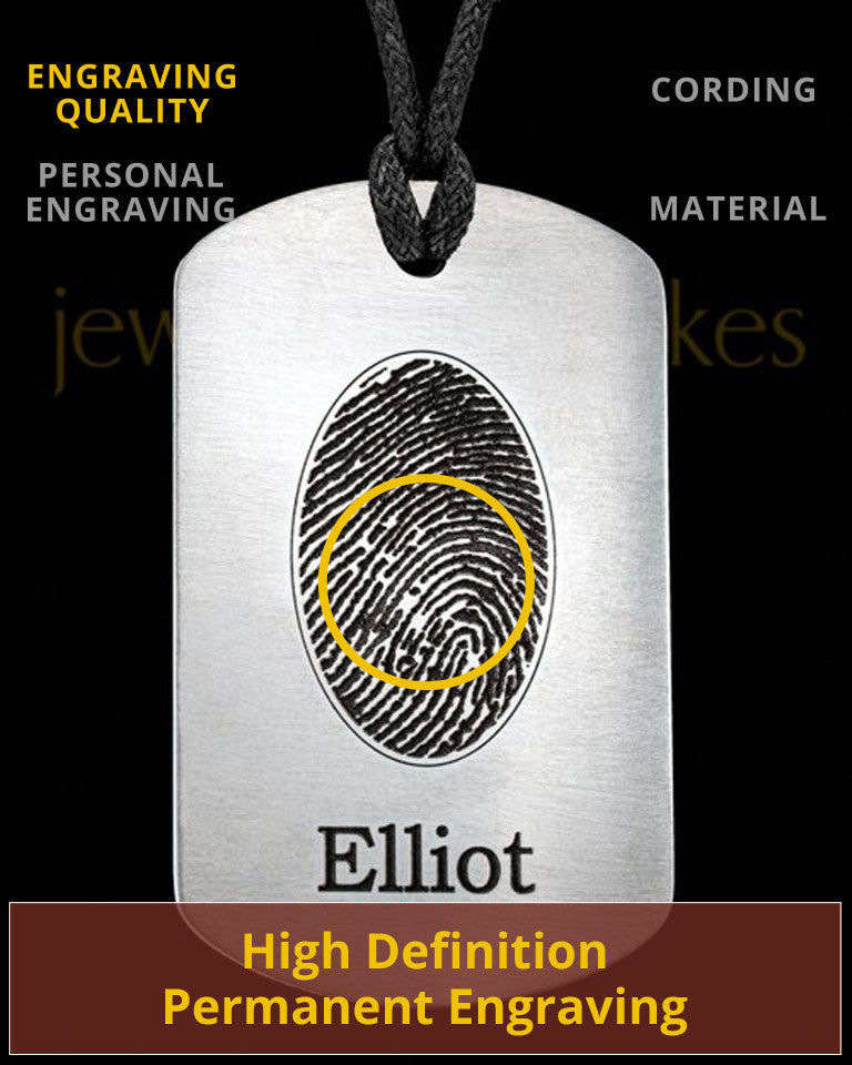 Custom Thumbprint Dog Tag Pendant Necklace In Stainless Steel